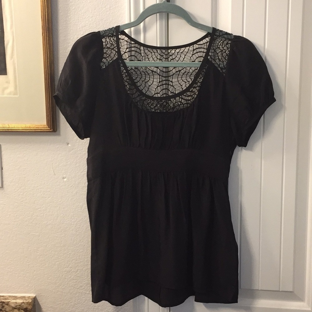 100% silk blouse with lace back and yoke